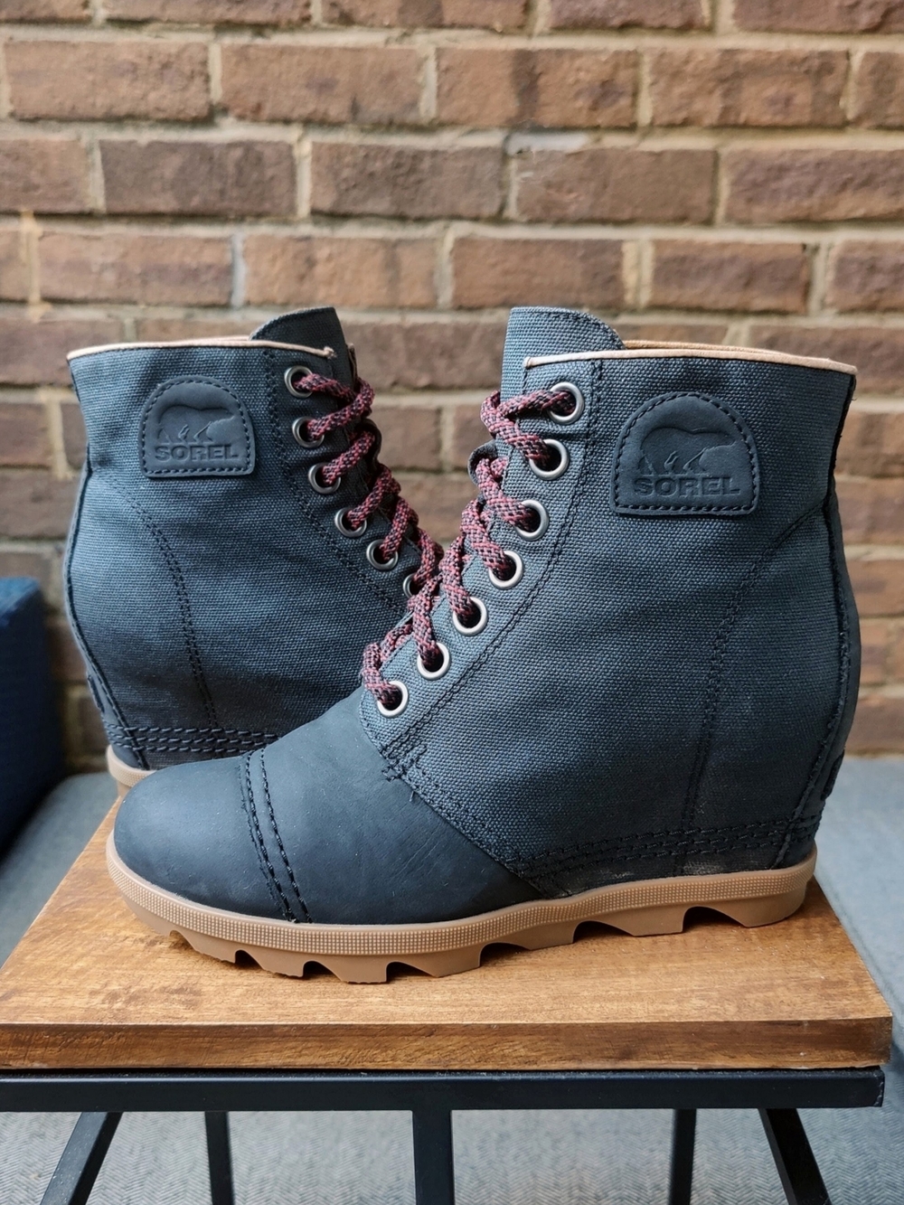 SOREL Joan of Arctic Wedge II PDX Booties Waterproof Black Leather Canvas 8.5